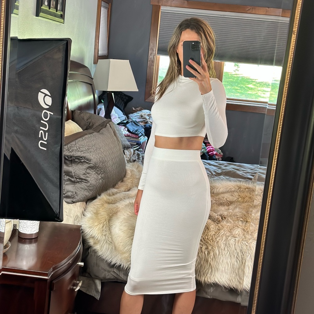 Naked Wardrobe Long Sleeve Turtleneck Crop Top with matching MIDI Skirt - Picture 2 of 12